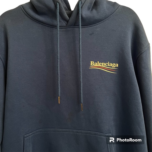 Balenciaga Campaign Logo Navy Hoodie size L - Used - Picture 4 of 5